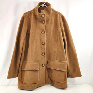 LL Bean Womens Beige  Wool Coat Size 1X